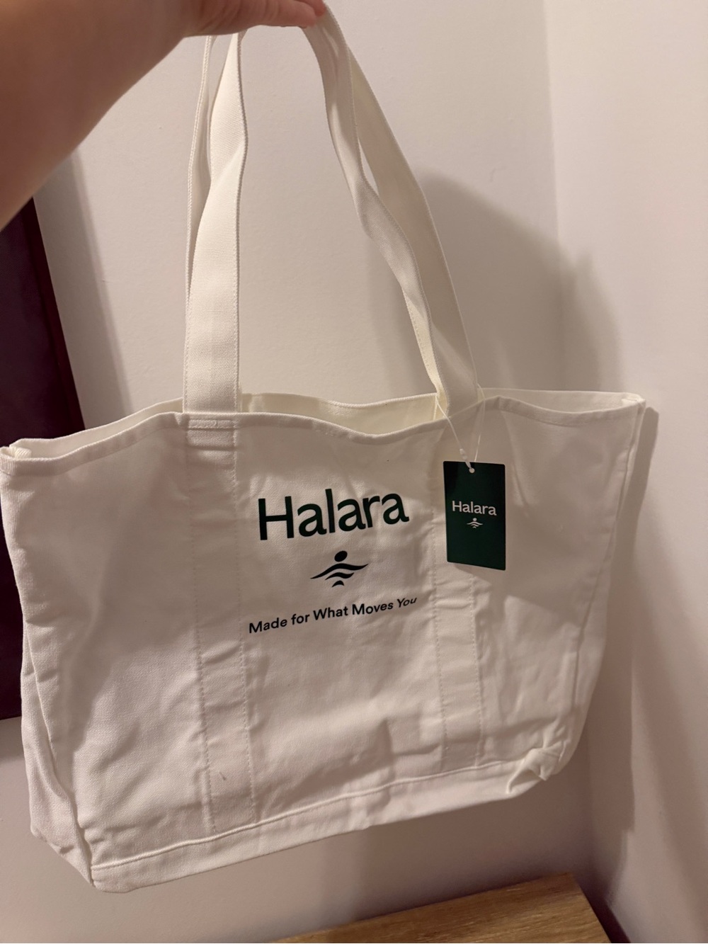 HALARA White Canvas Tote with Dark Green Logo